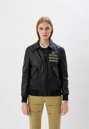 Куртка кожаная Aeronautica Militare. Цвет: черный