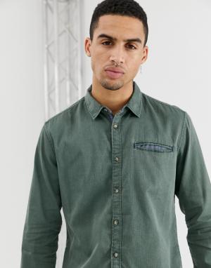 Приталенная джинсовая рубашка выбеленного оливкового цвета -Зеленый Esprit