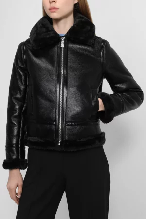 Кожаная куртка женская W2BL03 WETL0 черная M Guess. Цвет: черный