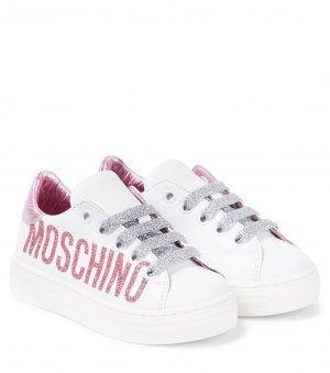Кожаные кроссовки с логотипом , белый Moschino