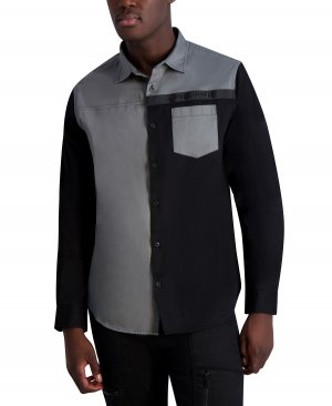 Мужская рубашка приталенного кроя с цветными блоками, пуговицами спереди и длинными рукавами KARL LAGERFELD PARIS