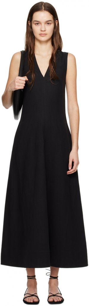 Черное платье-макси с v-образным вырезом Toteme, цвет Black Totême