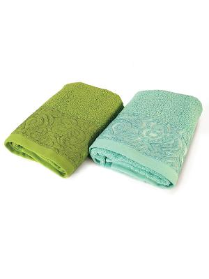 Комплект махровых полотенец, 2 шт. Тет-а-Тет. Цвет: бирюзовый, зеленый