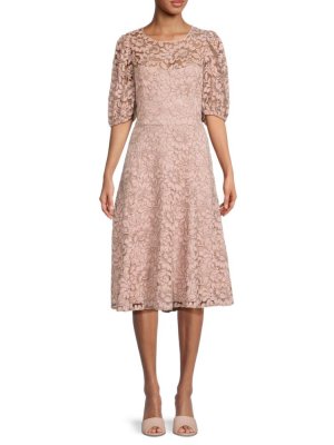 Кружевное платье-миди с расклешенной юбкой , цвет Blush Eliza J