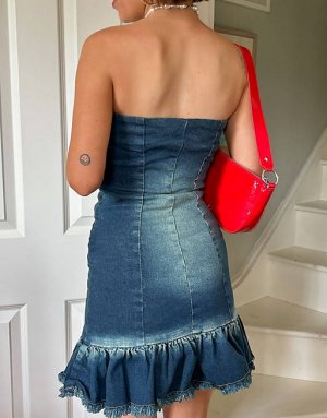 Джинсовое облегающее мини-платье без бретелек X Chloe Davie Y2K Daisy Street