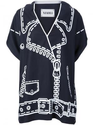 Блузка с принтом в байкерском стиле Xiao Li. Цвет: синий