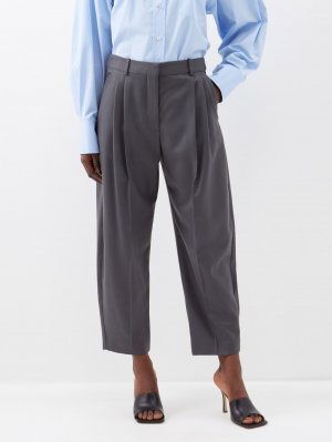 Укороченные брюки из шерсти и фланели со складками , серый Stella McCartney