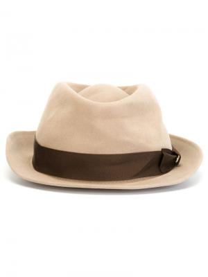 Шляпа с коричневой лентой Kiton. Цвет: телесный
