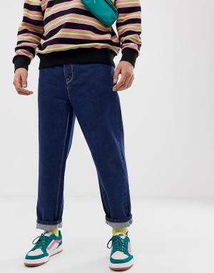 Расклешенные джинсы цвета индиго с контрастной строчкой COLLUSION x004-Синий