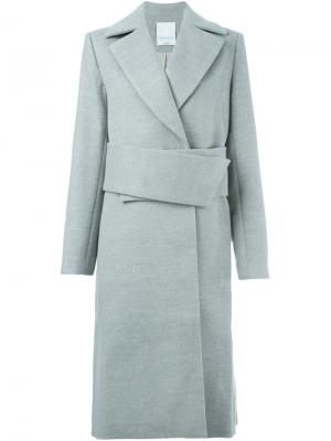 Однобортное пальто с широким поясом C/Meo. Цвет: серый