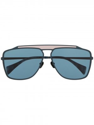 Солнцезащитные очки-авиаторы в квадратной оправе Yohji Yamamoto. Цвет: синий