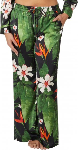 Широкие брюки из атласа-шармеза больших размеров с цветочным принтом LAUREN Ralph Lauren, цвет Black/Green/Multi