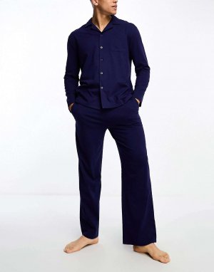 Пижамный комплект ASOS из рубашки с длинными рукавами и брюк темно-синего трикотажа