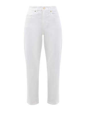 Белые джинсы укороченного кроя с нашивкой из кожи на поясе LORENA ANTONIAZZI. Цвет: белый