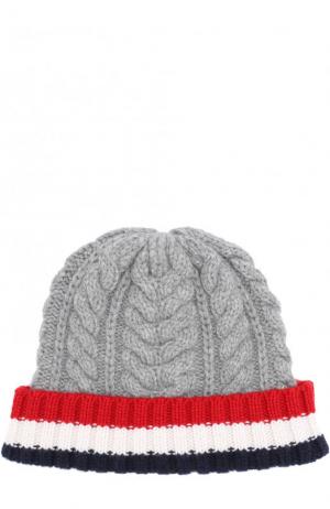 Кашемировая шапка фактурной вязки Thom Browne. Цвет: светло-серый