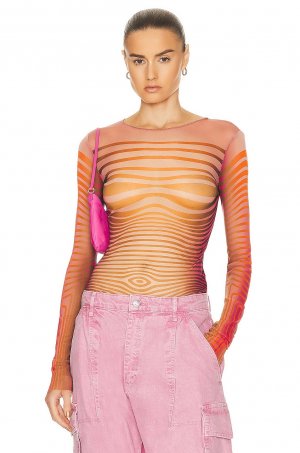Топ Printed Morphing Stripes Long Sleeve, цвет Red & Orange Jean Paul Gaultier