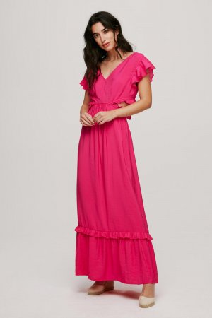 Длинное платье с открытой спиной, розовый VILA