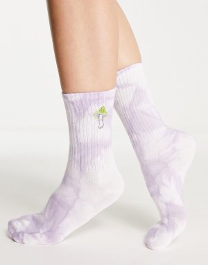 Сиреневые носки из органического хлопка с принтом тай-дай и изображением гриба Holly-Фиолетовый цвет Monki