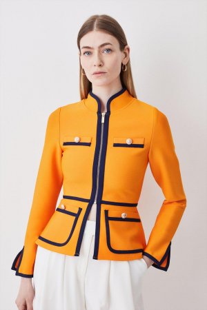 Трикотажная куртка с контрастной окантовкой и повязкой , оранжевый Karen Millen