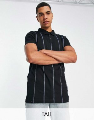 Черная футболка-поло с вертикальной строчкой Tall Le Breve
