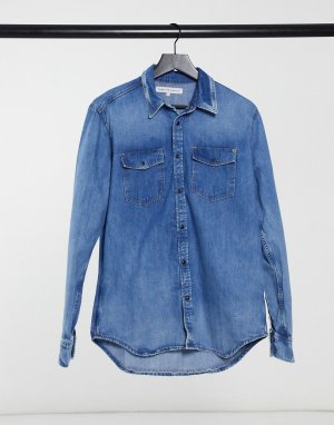 Джинсовая рубашка классического кроя с длинным рукавом Hammond-Синий Pepe Jeans