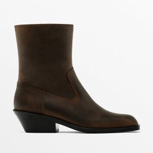 Полусапоги Heeled Square-toe Ankle, коричневый Massimo Dutti