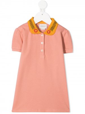 Рубашка поло с цветочной вышивкой Gucci Kids. Цвет: оранжевый