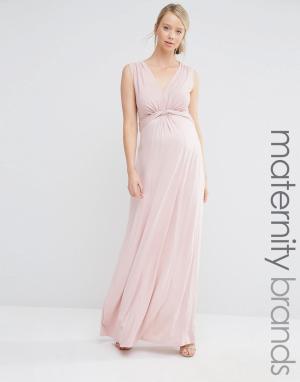 Платье макси для беременных без рукавов с узлом Bluebelle Maternity. Цвет: розовый