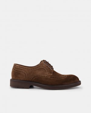 Мужские туфли на шнуровке из коричневой замши с веганским верхом и рублеными деталями , коричневый Lottusse