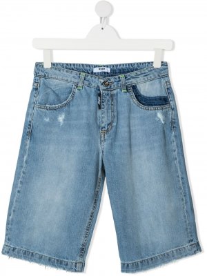 Джинсовые шорты с эффектом потертости MSGM Kids. Цвет: синий
