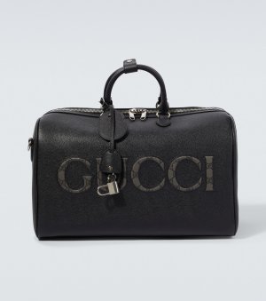 Кожаная спортивная сумка среднего размера с логотипом , черный Gucci