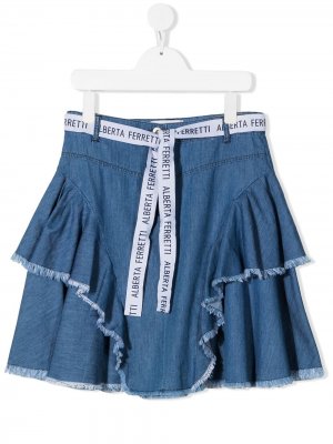 Джинсовая юбка с оборками Alberta Ferretti Kids. Цвет: синий