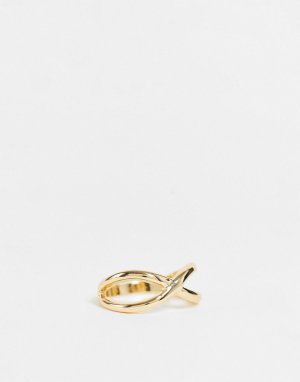 Золотистое кольцо с перекрестным дизайном -Золотистый DesignB London Curve