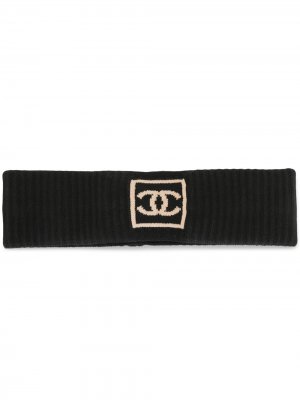 Трикотажная повязка на голову с логотипом CC Chanel Pre-Owned. Цвет: черный