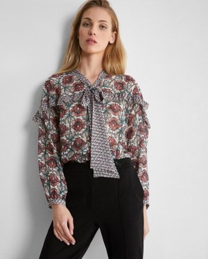 Женская блузка с длинными рукавами, цветами и рюшами , мультиколор Trucco
