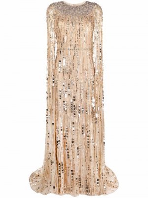 Вечернее платье-кейп с пайетками Jenny Packham. Цвет: нейтральные цвета