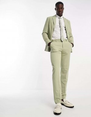 Темно-оливковые костюмные брюки приталенного кроя Only & Sons. Цвет: зеленый