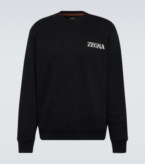 Толстовка из хлопкового джерси с логотипом Zegna, черный ZEGNA