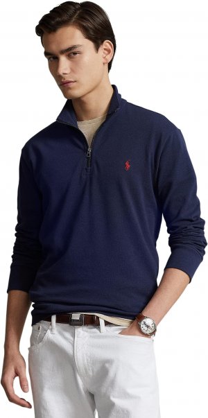 Хлопковый сетчатый пуловер на молнии 1/4 , синий Polo Ralph Lauren