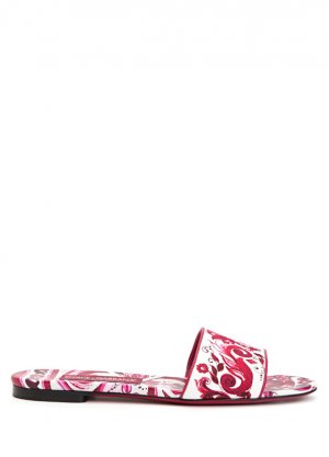 Женские парусиновые тапочки с узором майолика, фуксия Dolce&Gabbana