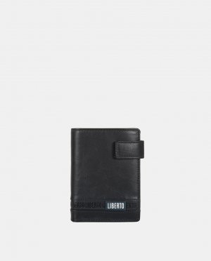 Вертикальный кожаный кошелек черного цвета с портмоне для монет , черный Liberto