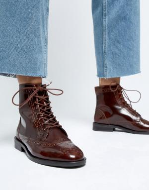 Кожаные ботинки броги на шнуровке ASOS DESIGN. Цвет: коричневый