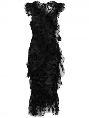 Прозрачное платье миди с цветочной вышивкой yuhan wang. Цвет: черный