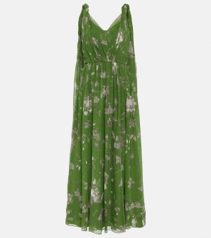 Шелковое платье макси с цветочным принтом и накидкой , зеленый Erdem