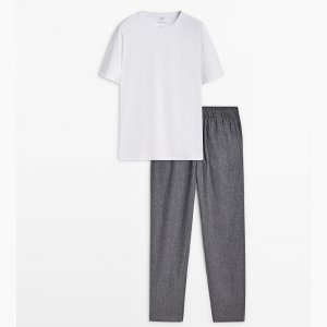 Пижама Striped Pants and Short Sleeve T-shirt, белый/серый Massimo Dutti