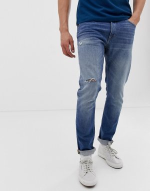 Светлые зауженные джинсы с рваной отделкой -Синий Tiger of Sweden Jeans