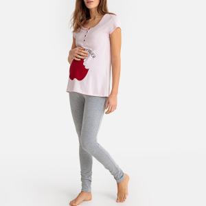 Пижама для периода беременности, футболка и леггинсы LA REDOUTE MATERNITÉ. Цвет: розовый/серый меланж