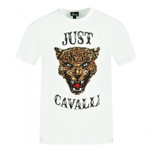 Белая футболка с леопардовым логотипом , белый Just Cavalli