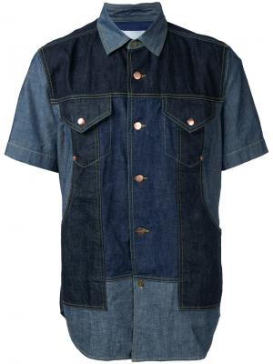 Джинсовая рубашка с панельным дизайном Ganryu. Цвет: синий