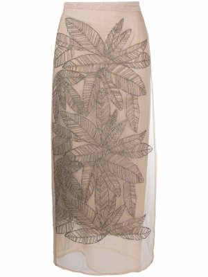 Юбка миди с вышивкой бисером Brunello Cucinelli. Цвет: бежевый